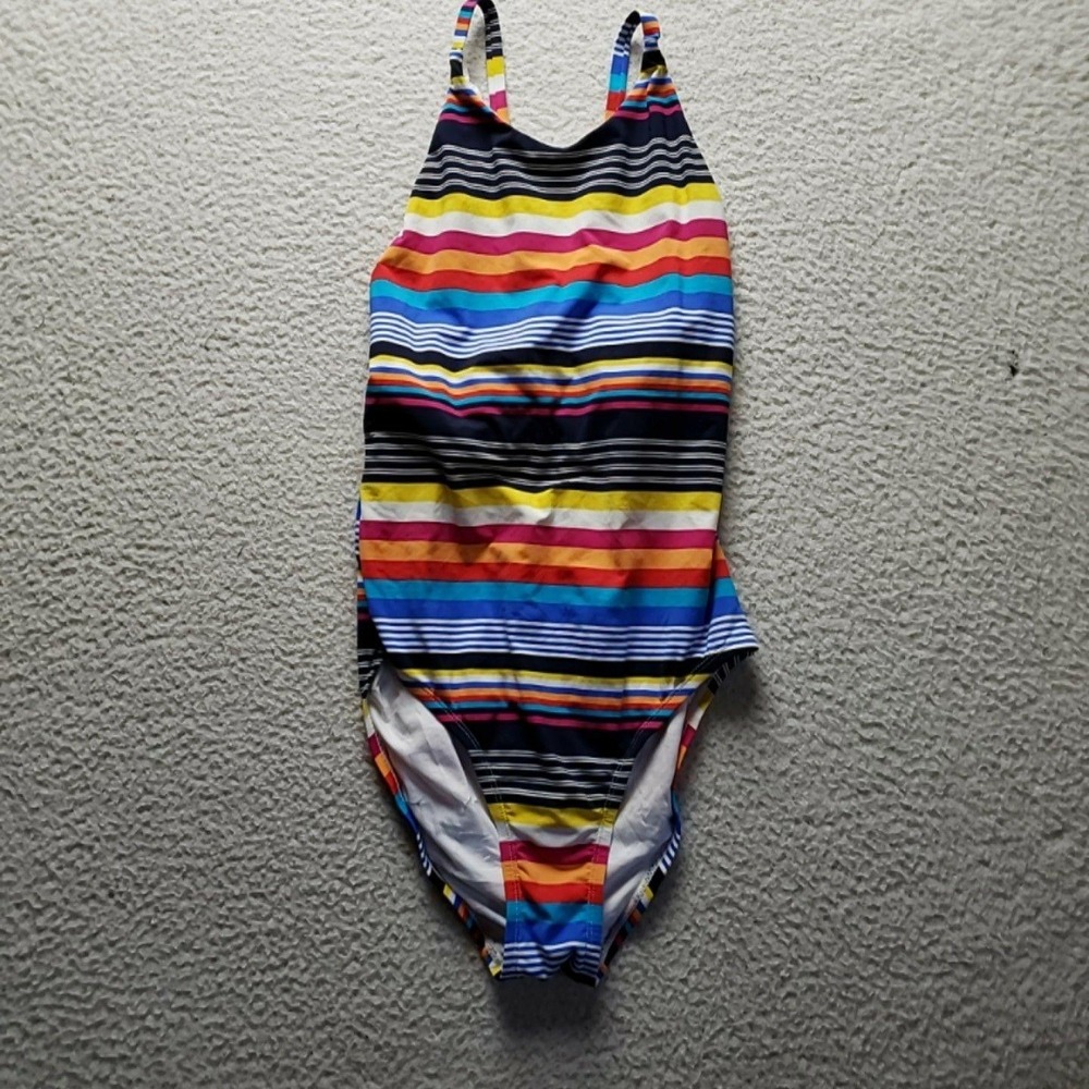 Nautica Swimsuit Womens Medium Rainbow Stripe One Piece Racerback Lined Stretch